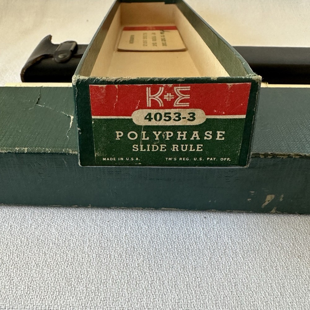 Keuffel Esser K & E Polyphase Slide Rule 4053-3S Leather Case Box