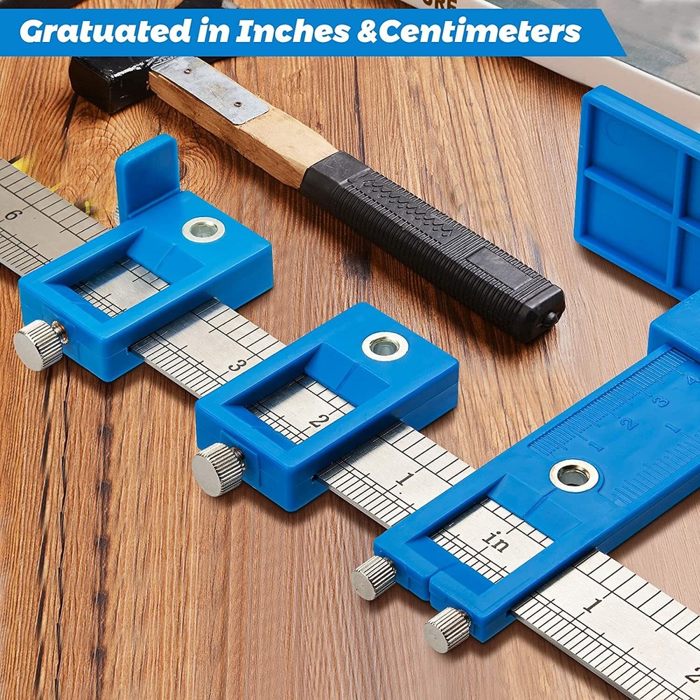 Adjustable Drill Template Guide Punch Locator Cabinet Hardware Jig Dowelling Kit
