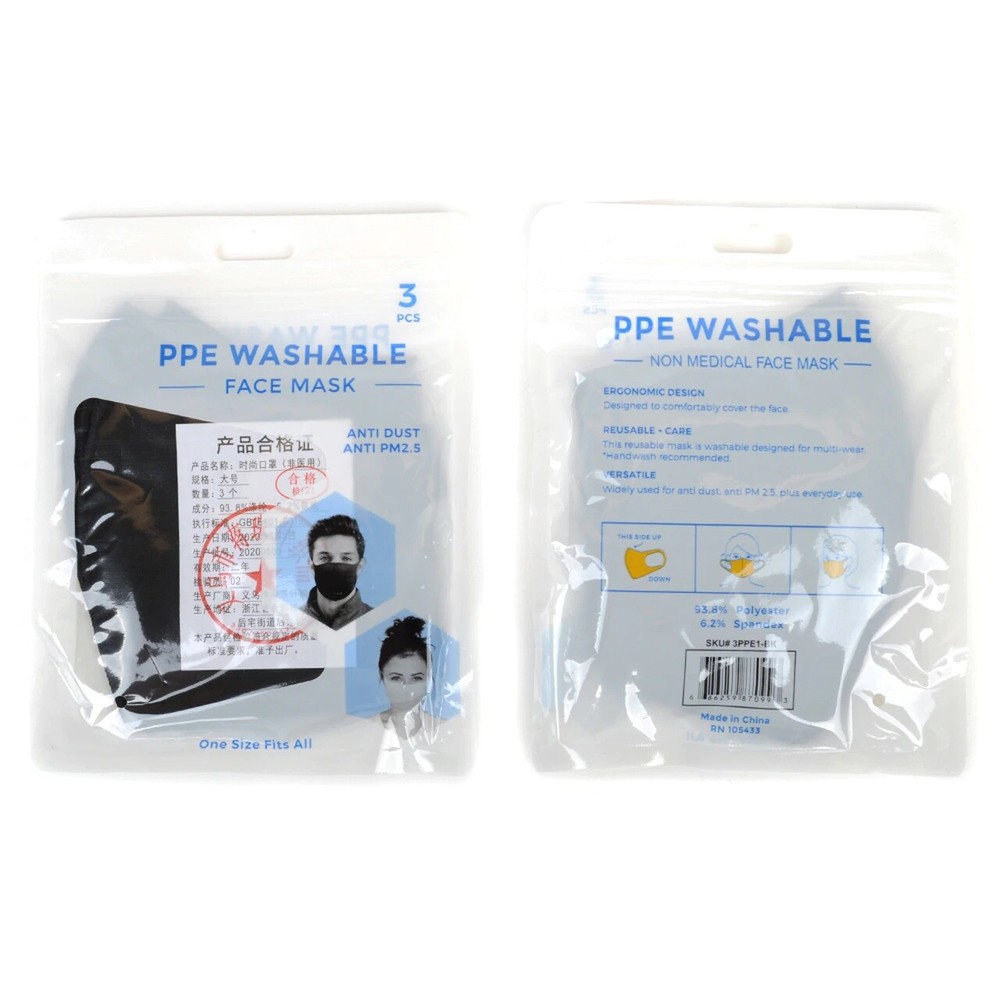 Face Masks Set of 3 Black