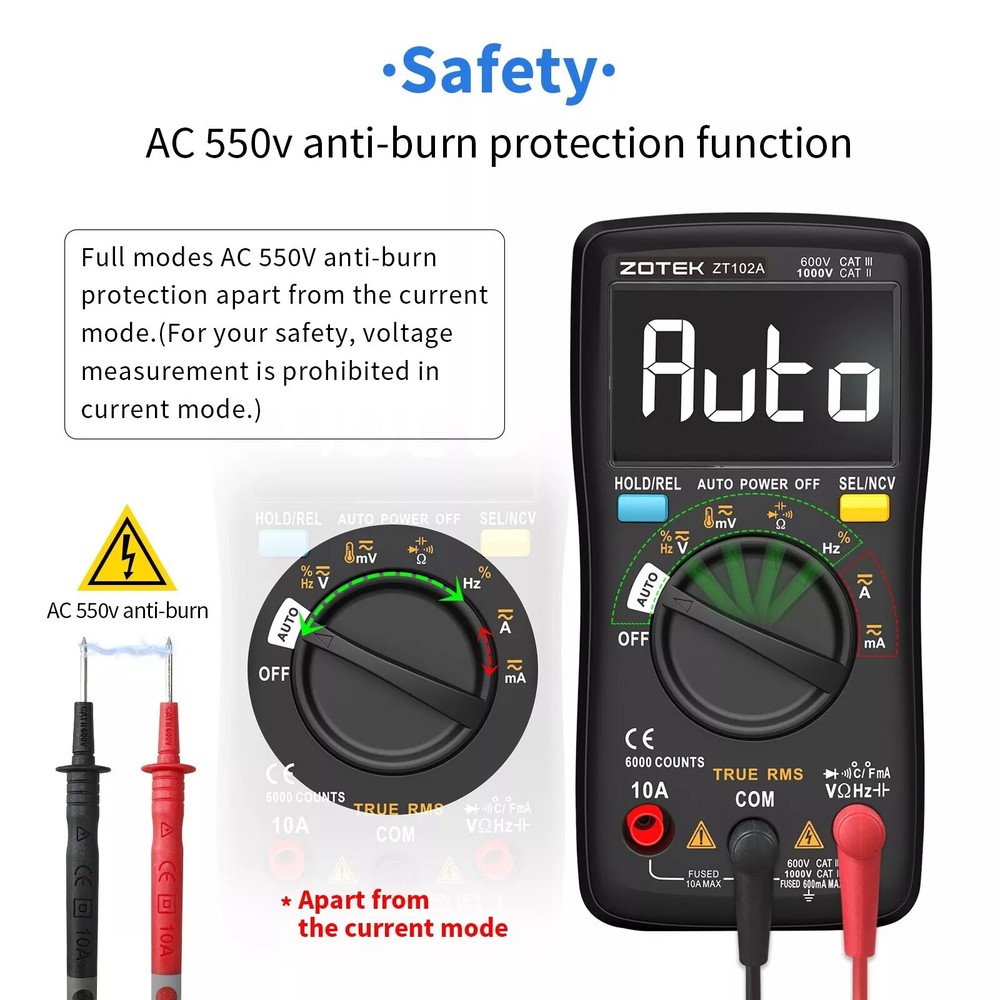 Auto Range TRMS 6000 Counts Voltmeter Ohm Meter Tester Digital Multimeter Tester