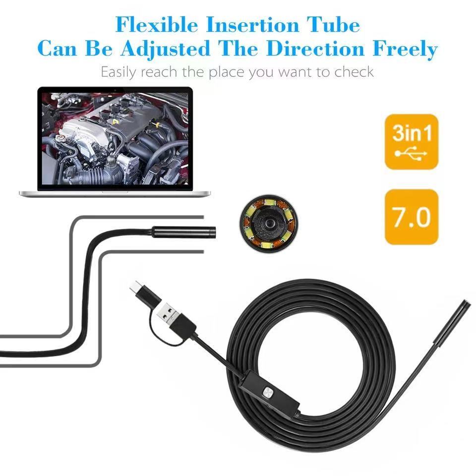 6LED USB Snake Endoscope Borescope HD Inspection Camera Scope For Android Type C