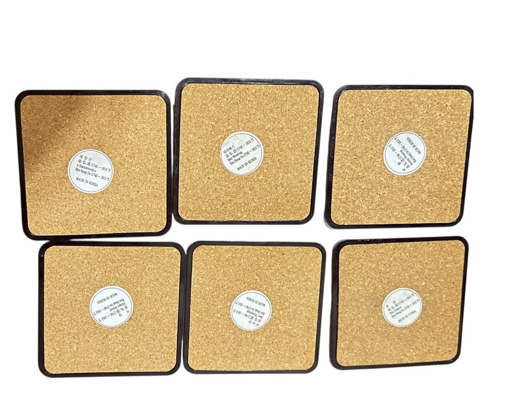 Vintage Asian Coaster 6 Coasters with Cork back