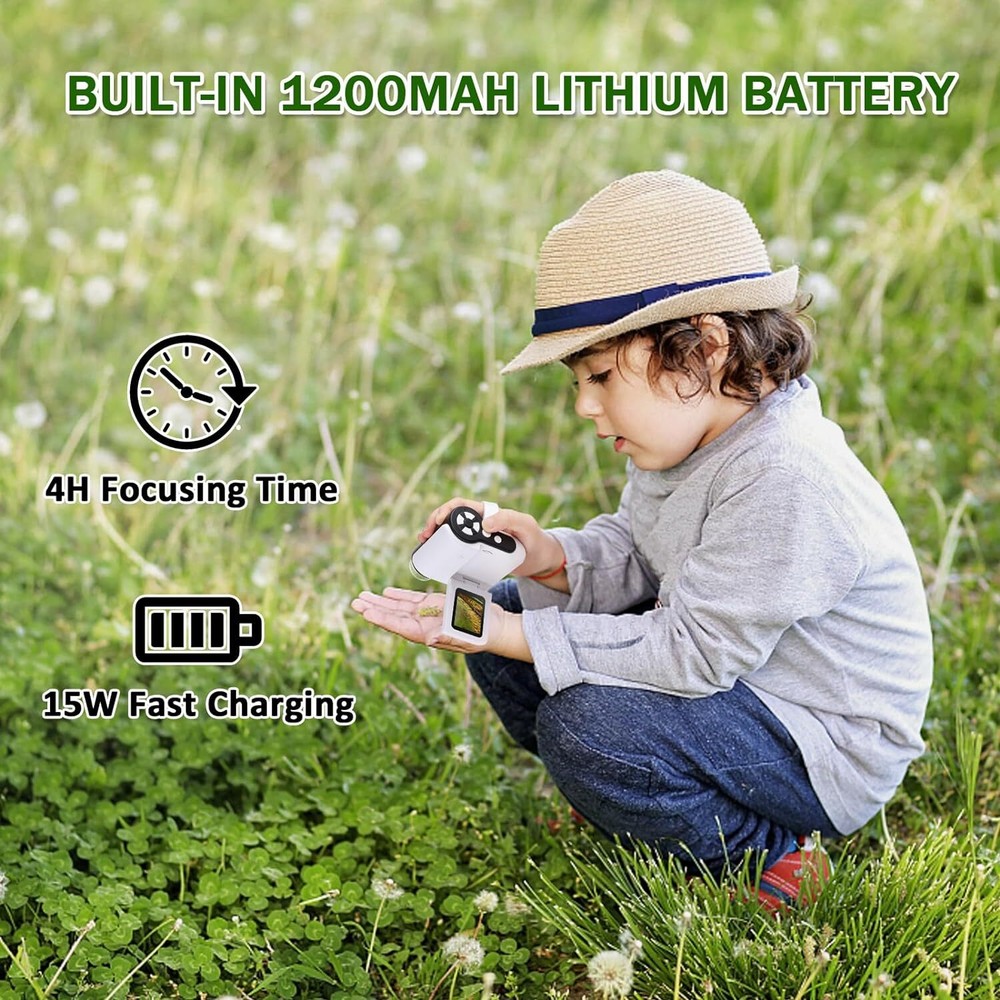 Microscope for Kids - 1000x Handheld Microscope with LED Lights 2'' LCD Screen