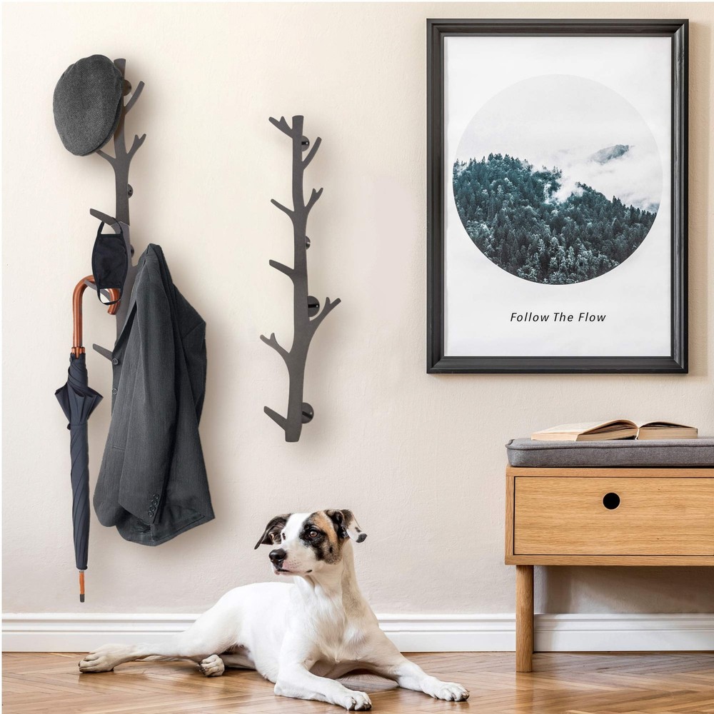 Tree Branch Coat & Hat Rack Wall Mount with 8 Vertical Hooks for Caps, Coats,...