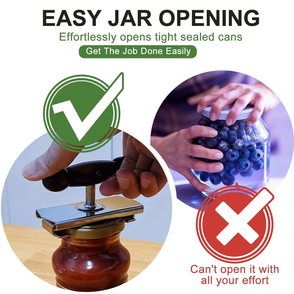 Adjustable Jar Opener Solid Oak Wood Handle - Cap Crack Kitchen Aid for Seniors