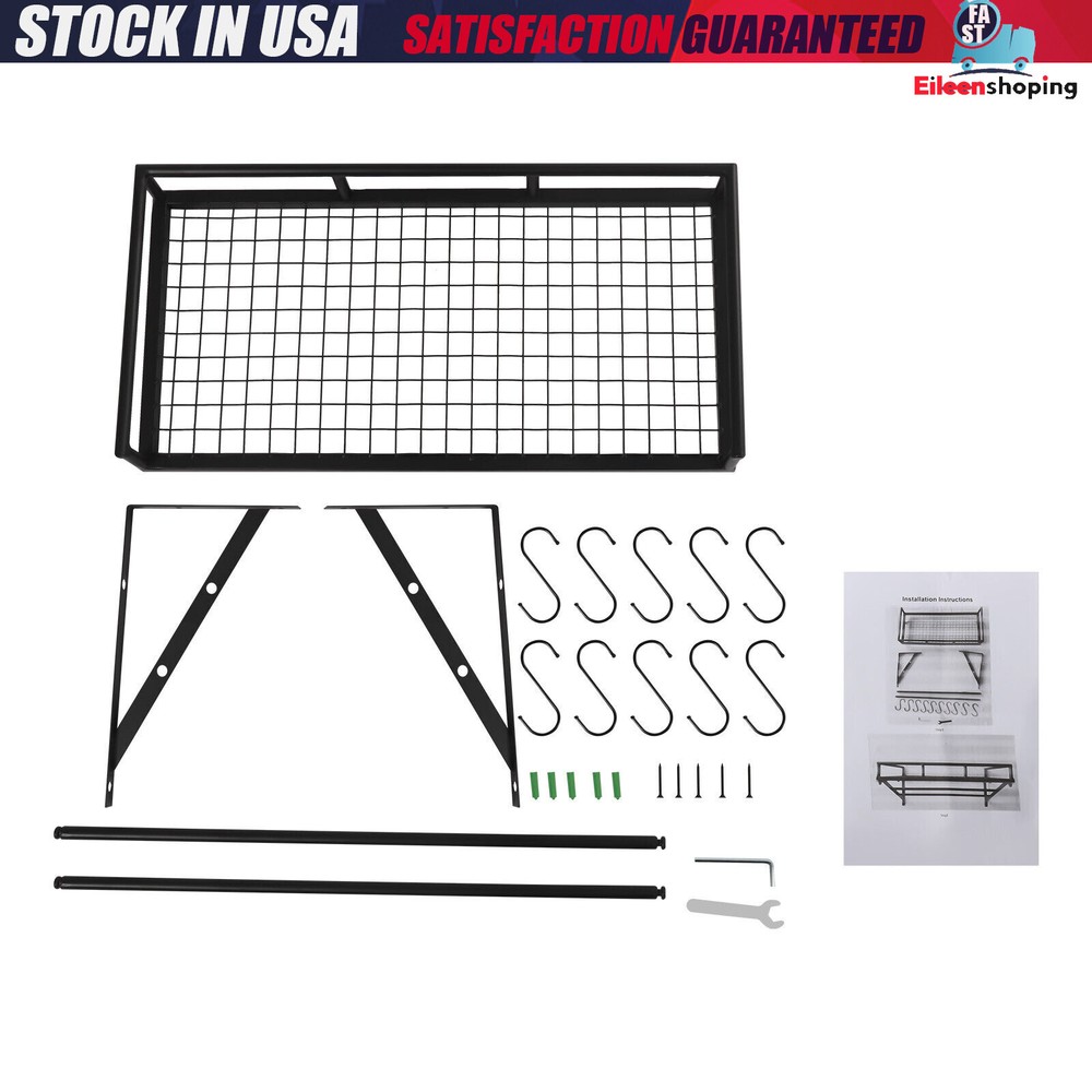 Kitchen Wall Mounted Storage Shelf Cookware Pan Pot Organizer Rack with 10 Hooks