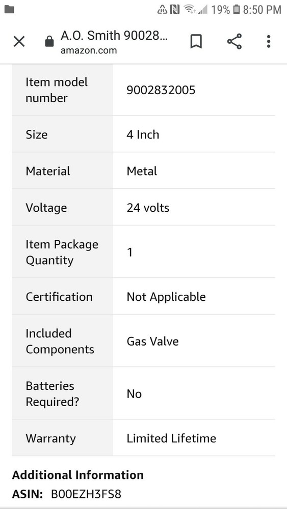 A. O. SMITH Control Gas Hw Nat. Comm