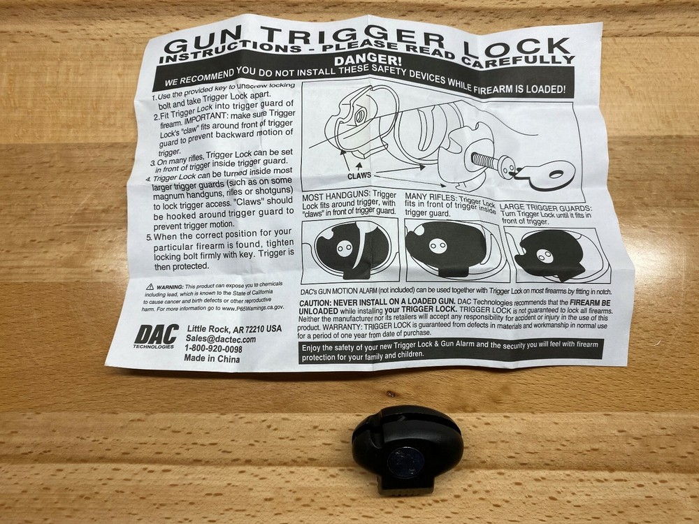 Gun Trigger Lock, DAC Technologies, Handgun, Rifle, Shotgun. New.