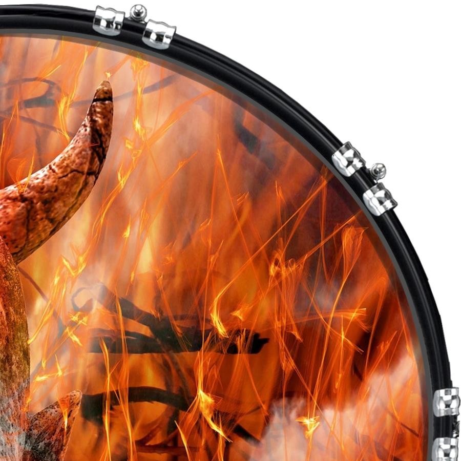 Custom 22" Kick Bass Drum Head Graphical Image Front Skin Devil Flame