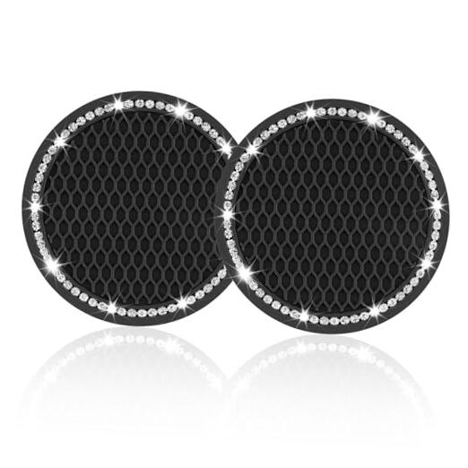 JUSTTOP Car Cup Holder Coaster, Insert 2 Pack Bling coaster(2 pack) 2pcs-black