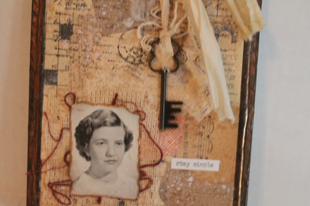 Handmade Object Assemblage Art Picture "Stay Simple" Mixed Media Collage 5x7"