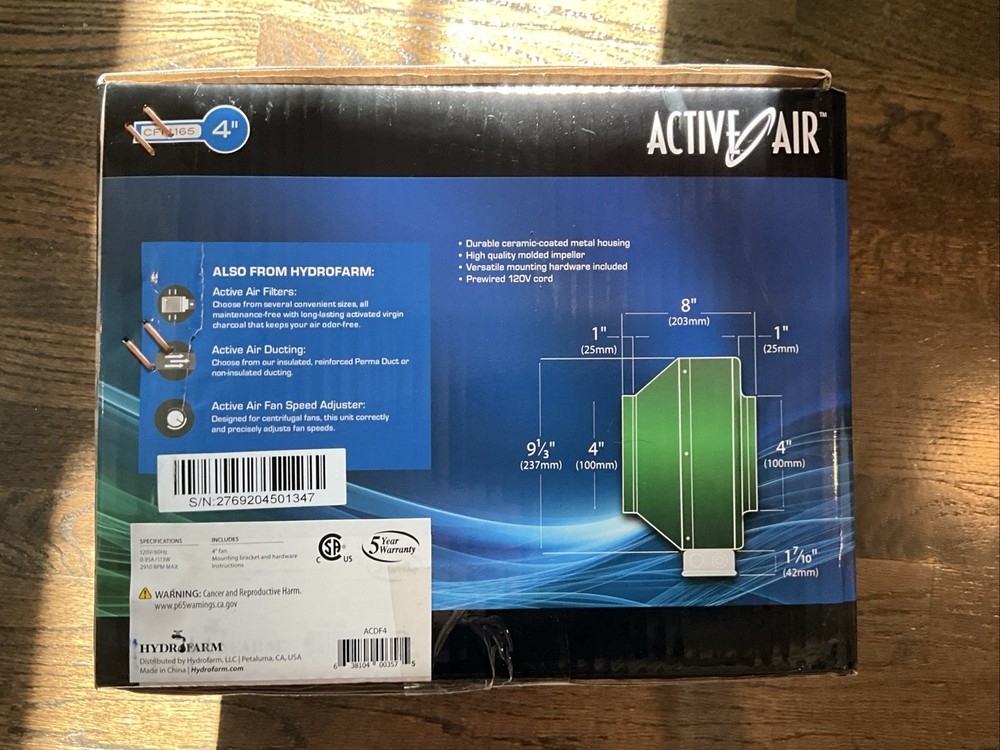 Active Air 4 Inline Duct Fan, 165 CFM