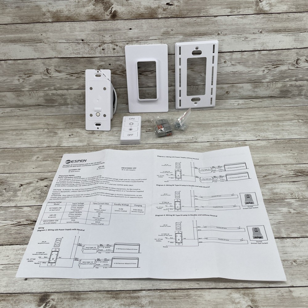 NEW Espen Technology VRF-WM-2W VersaDim RF Control System Wall Switch W/ REMOTE