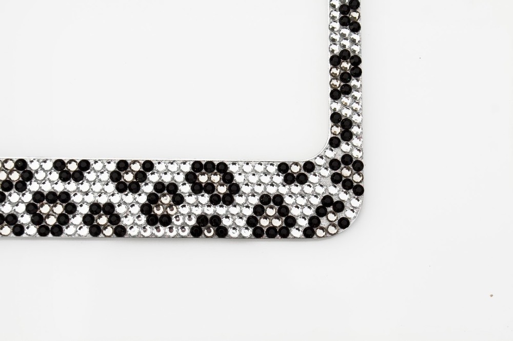Bling Grey Leopard Diamond License Plate Frame
