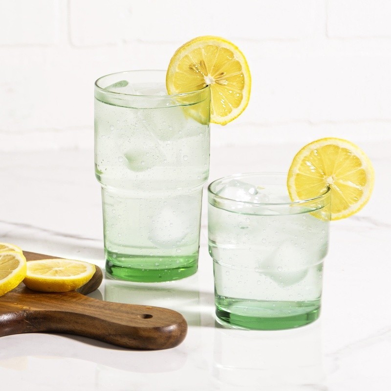 Clear Green Glassware 8 Pack 15oz Stackable Recycled Dishwasher Safe Drinkware