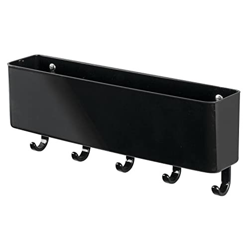 Wall Mount Modern Plastic Mail Organizer Storage Basket - 5 Hooks - for Black
