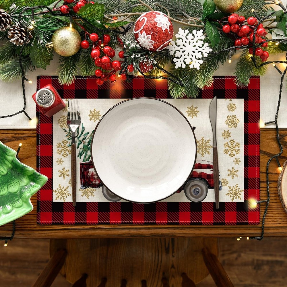 Artoid Mode Red and Black Buffalo Plaid 12 x 18, Rectangular 4 Pcs, Red/Black