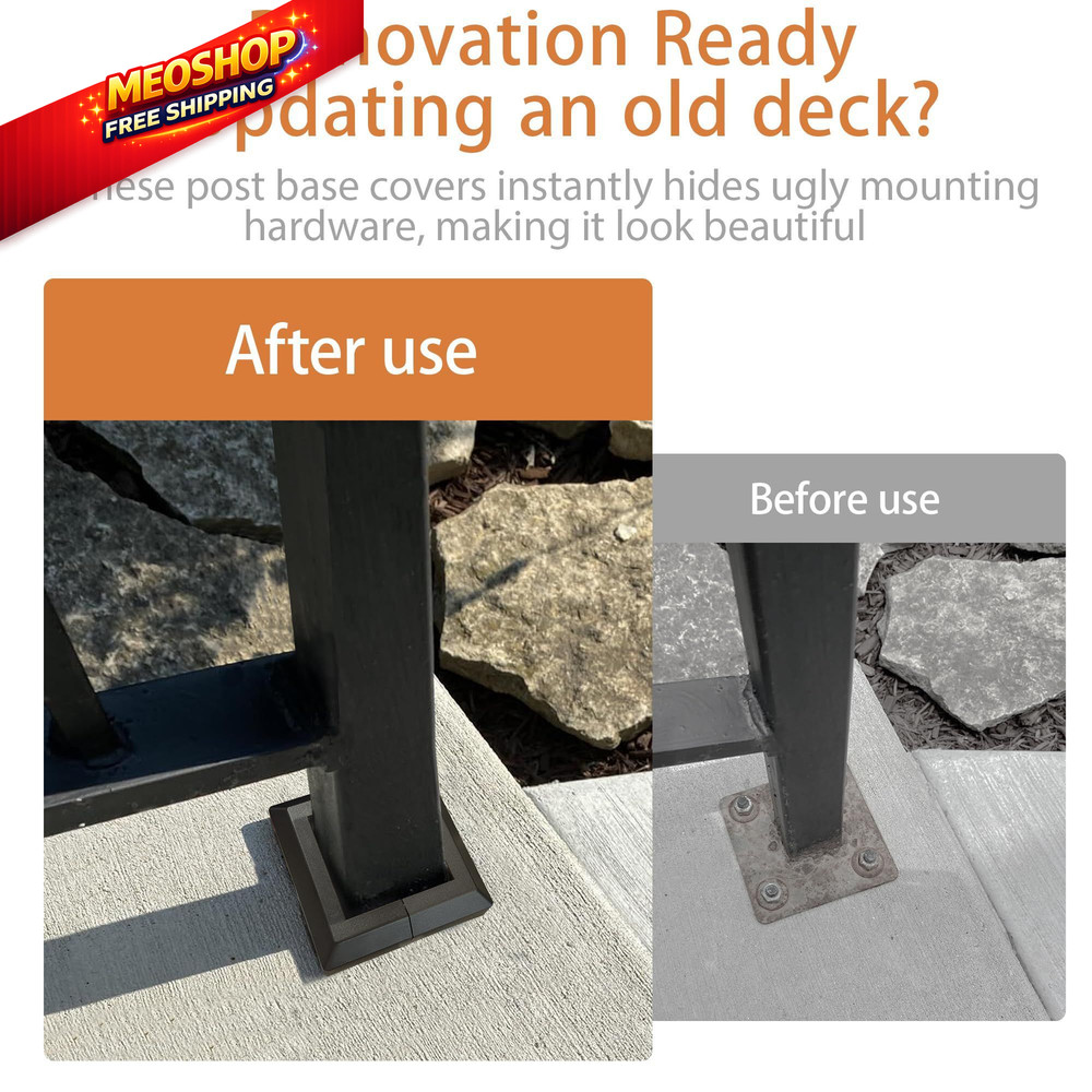2 Pack 4X4IN Aluminum Split Deck Post Base Cover, 4"x4", Black