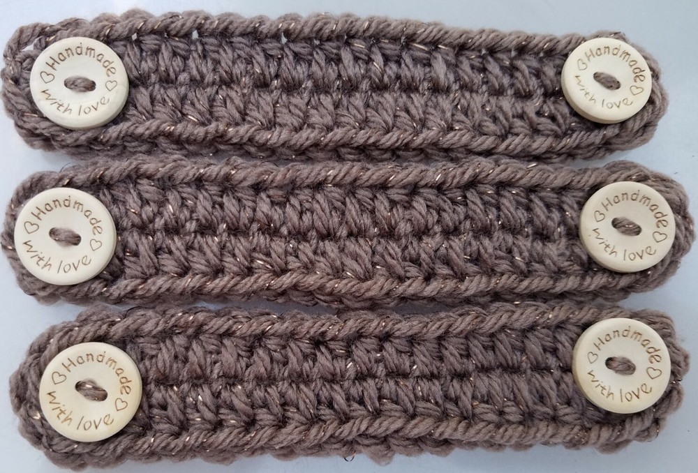3 Ear Savers Crochet Ear Protector Face Mask Extender MEDIUM Handmade BROWN