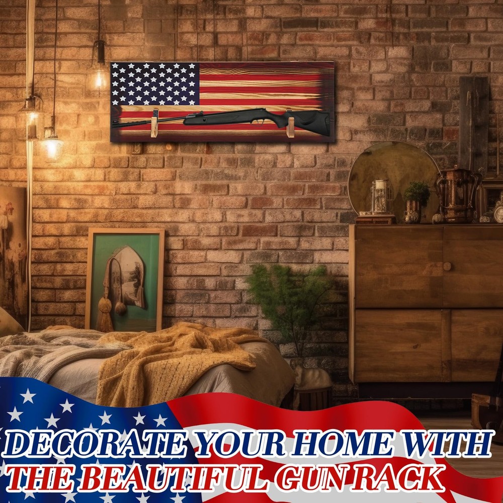 Wall Mount Gun Rack Indoor Rack for 2 Guns Wood Display Storage Shelf with Ameri