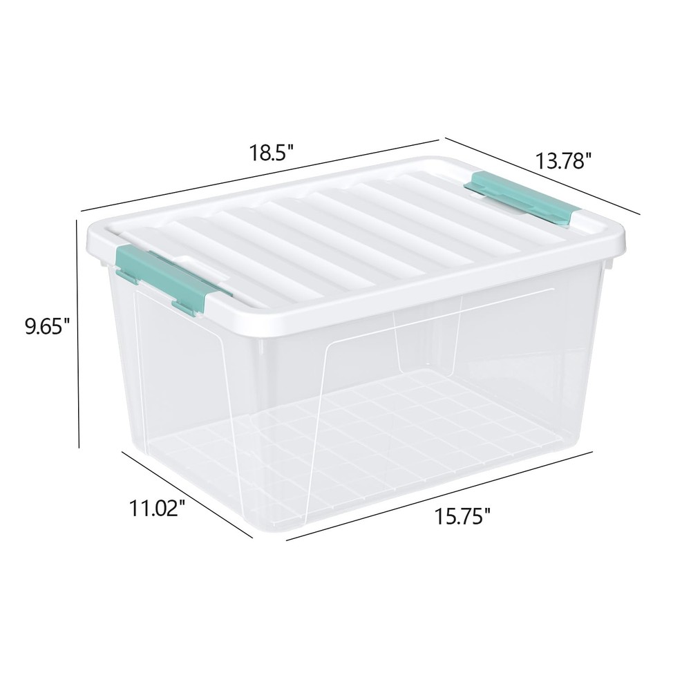 6-Pack 35 Quart Plastic Storage Bin with Lid, Clear Latching Container Box