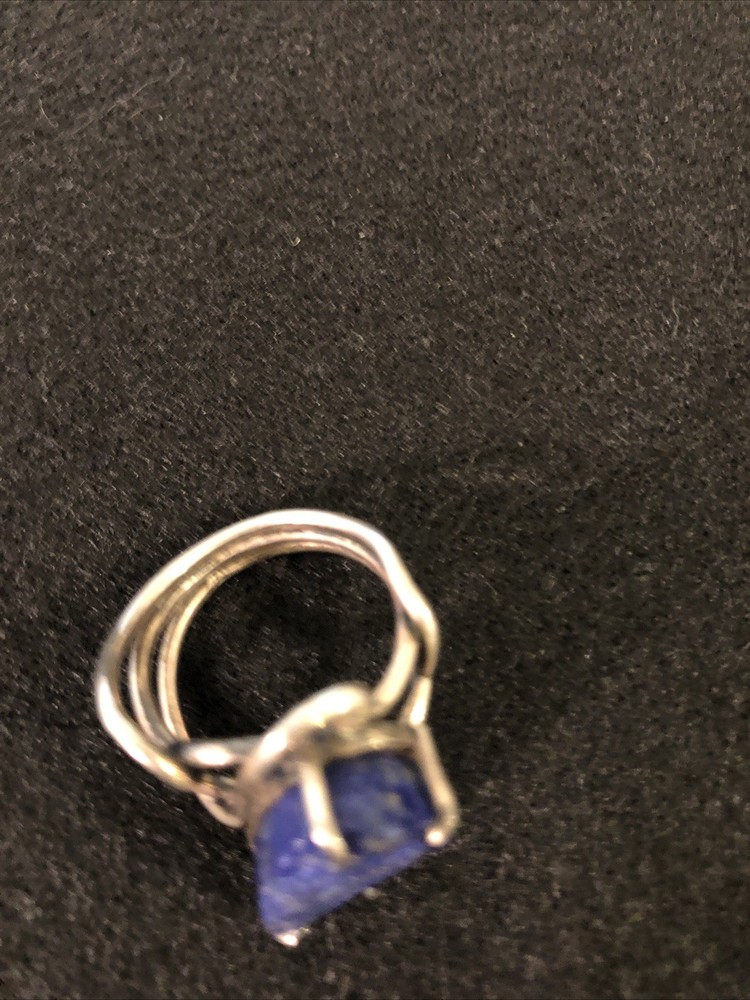 Lapis Raw Set In Free Form SS925 Sz 8
