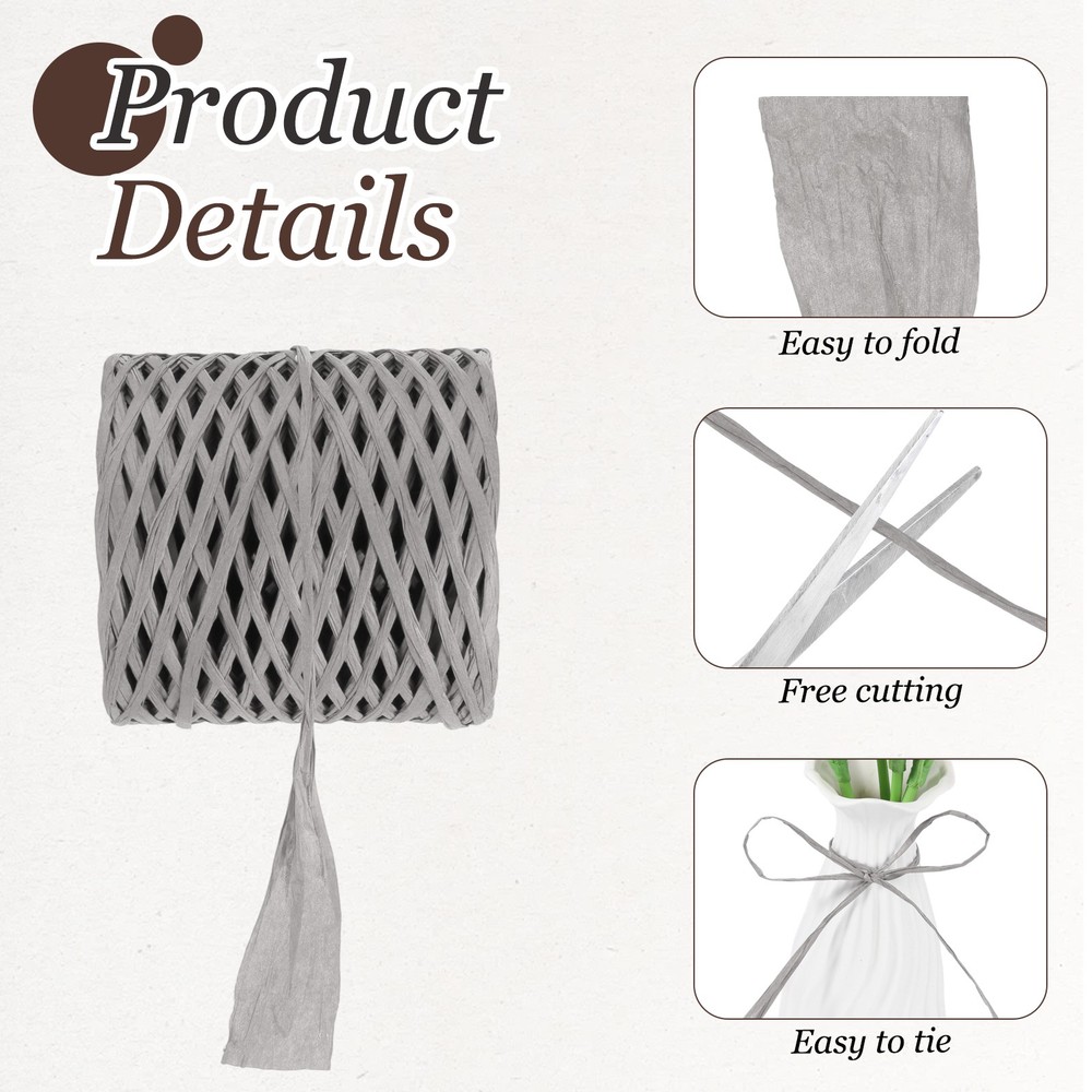 219 Yard Raffia Paper Craft Ribbon, Raffia Twine String, Gray