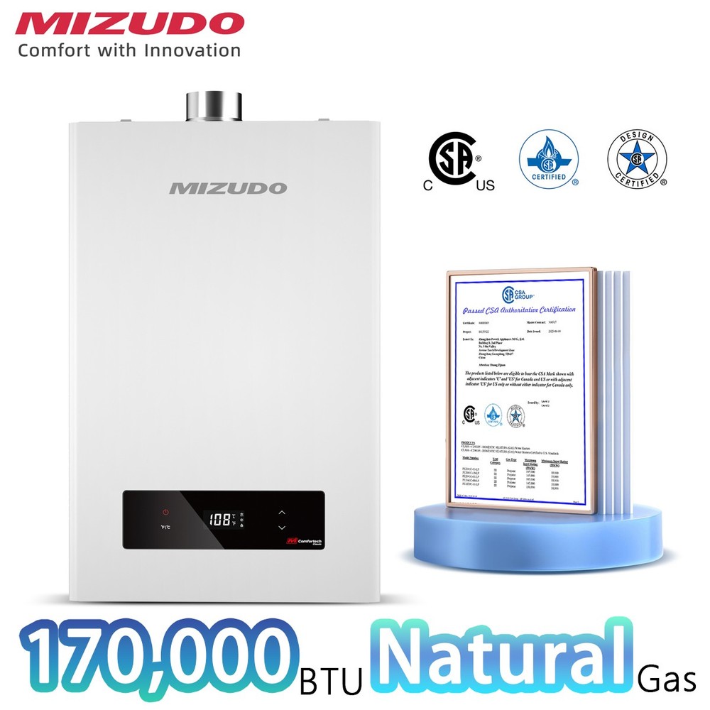 MIZUDO 170,000 BTU Tankless Water Heater Natural Gas Indoor For Shower Kitchen