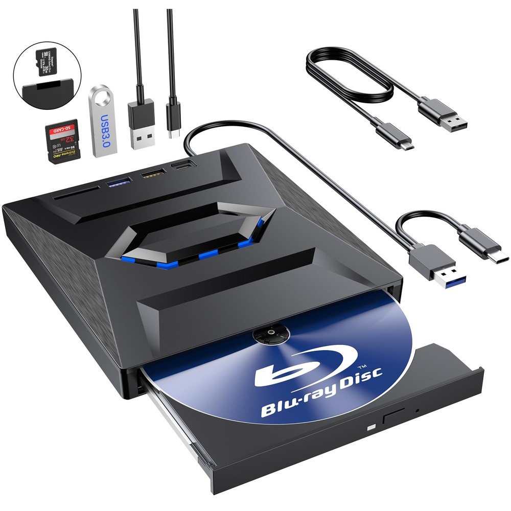 External Blu Ray Drive,Portable Bluray Player Writer Reader,CD Burner black