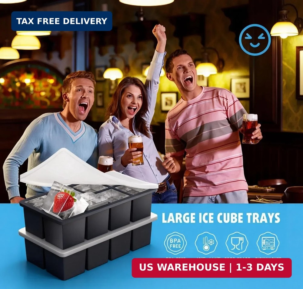 2-Pack Large Ice Cube Trays for Whiskey, Stackable & Easy-Release Silicone Squar