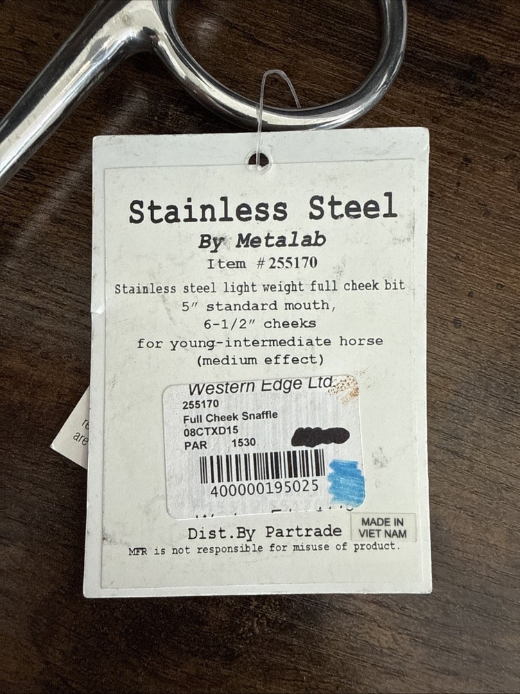 5" Full Cheek Horse Snaffle Bit