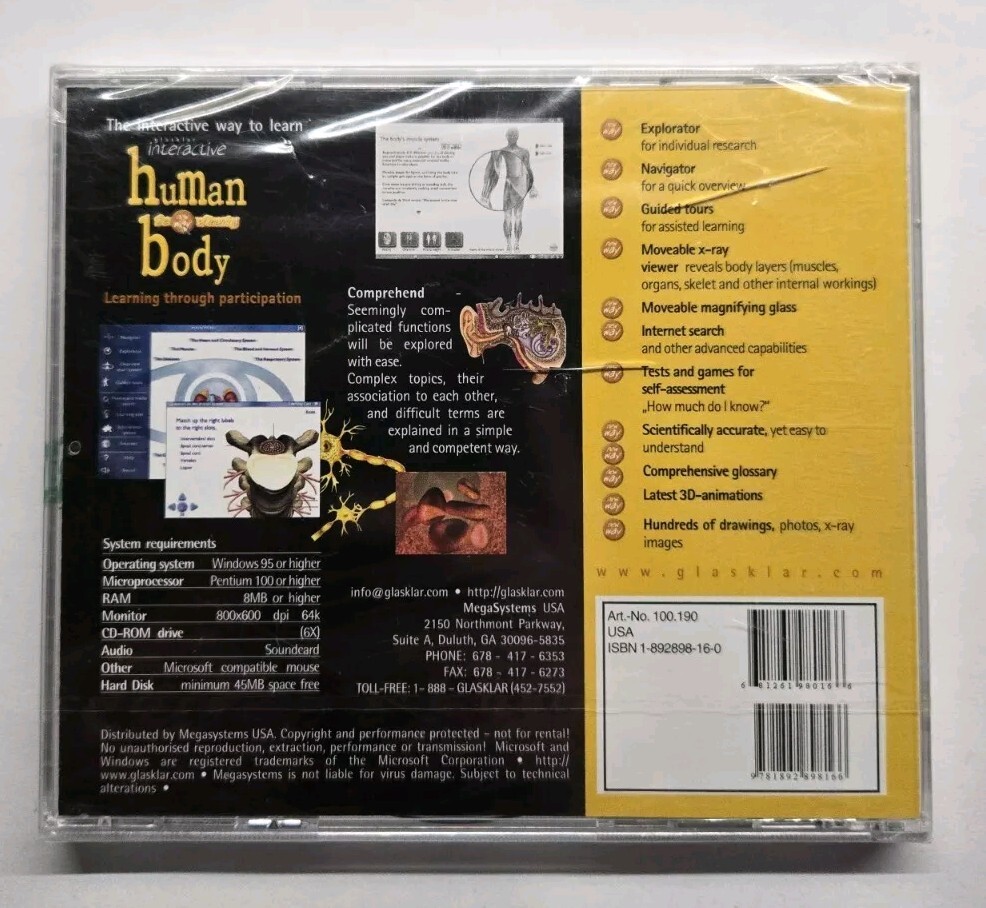 Glasklar Interactive Human Body Win 95 PC CD-ROM