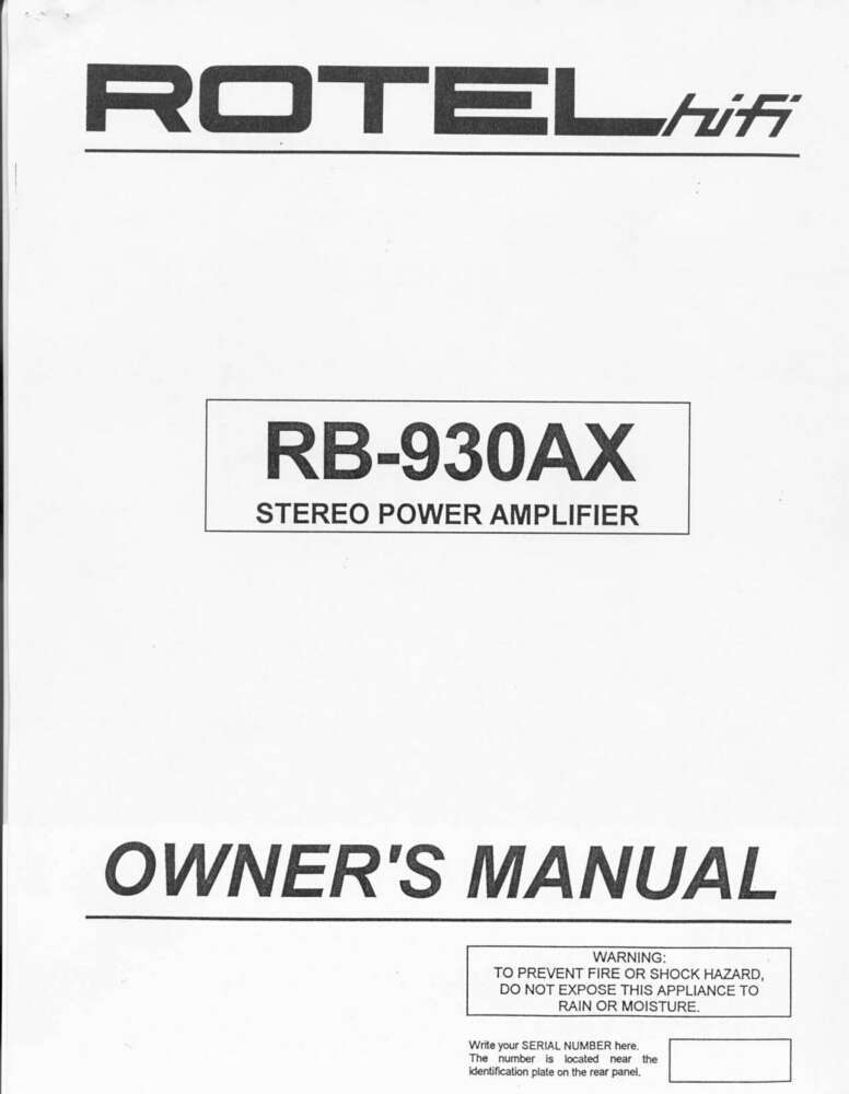 Rotel RB-930AX Amplifier Owners Manual
