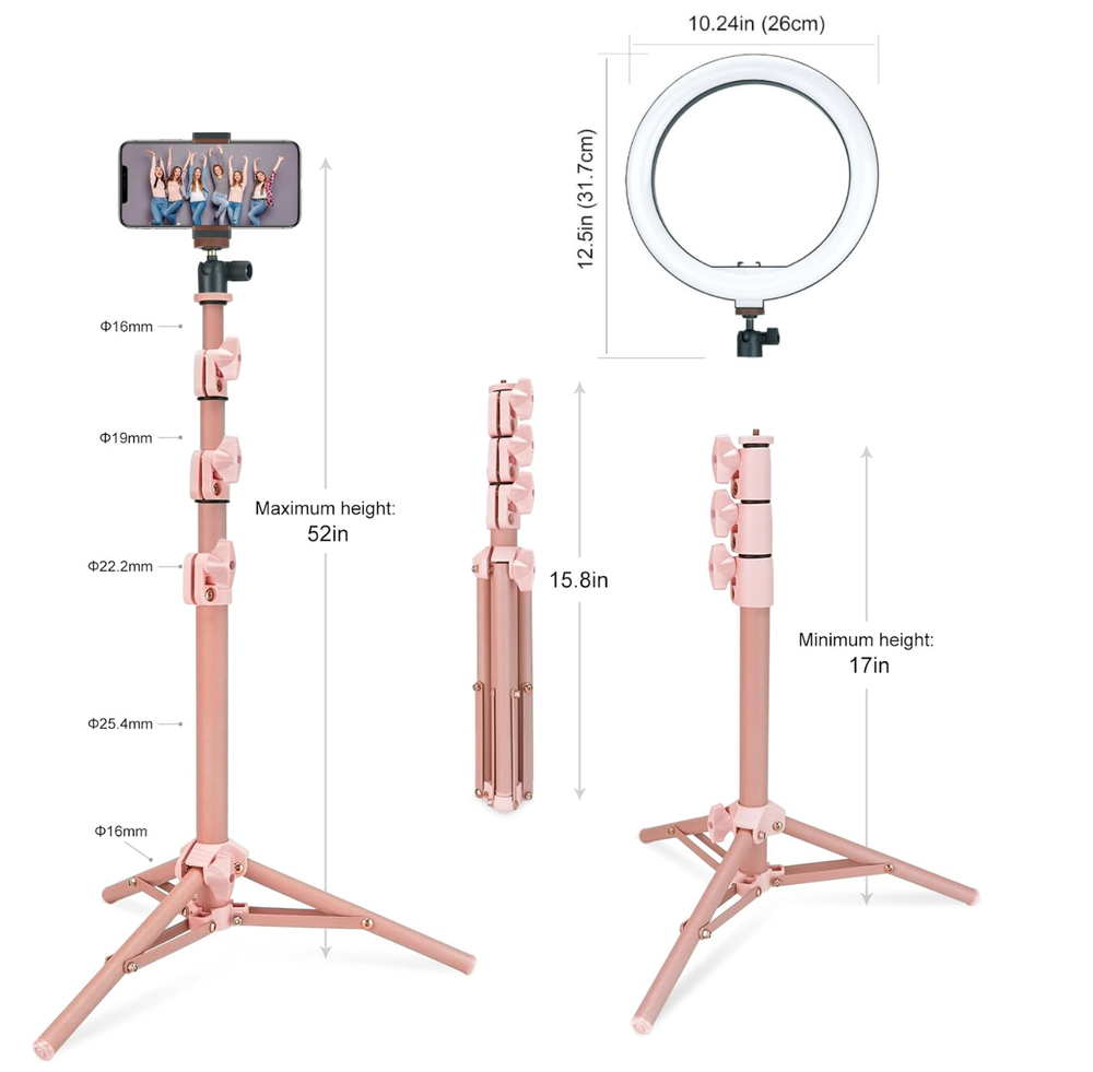 LINCO Pink/Blue T-Shape Backdrop Stand with 10" Ring Light Stand Lighting Kit