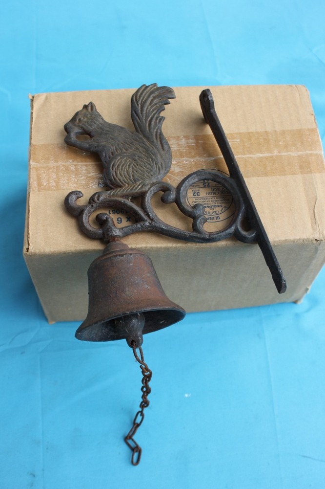 Antique Cast Iron Squirrel Pull Chain Bell, 8"