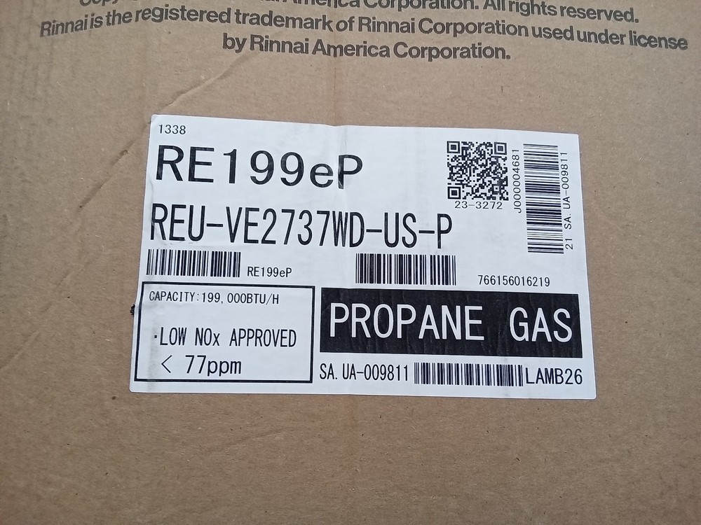 Rinnai RE199eP Outdoor Tankless Water Heater 199K BTU Propane Gas FOR PARTS