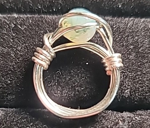 NEW Handmade Wire Wrapped Ring Silvertone Statement Blue Beaded Size 4