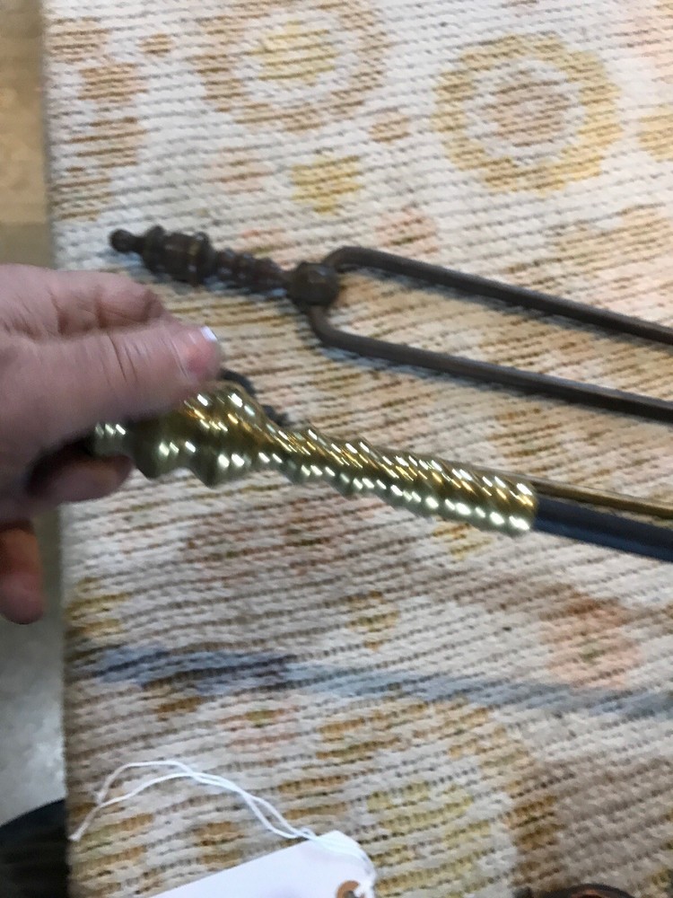 Three pieces Antique fireplace tools poker Tong Fork