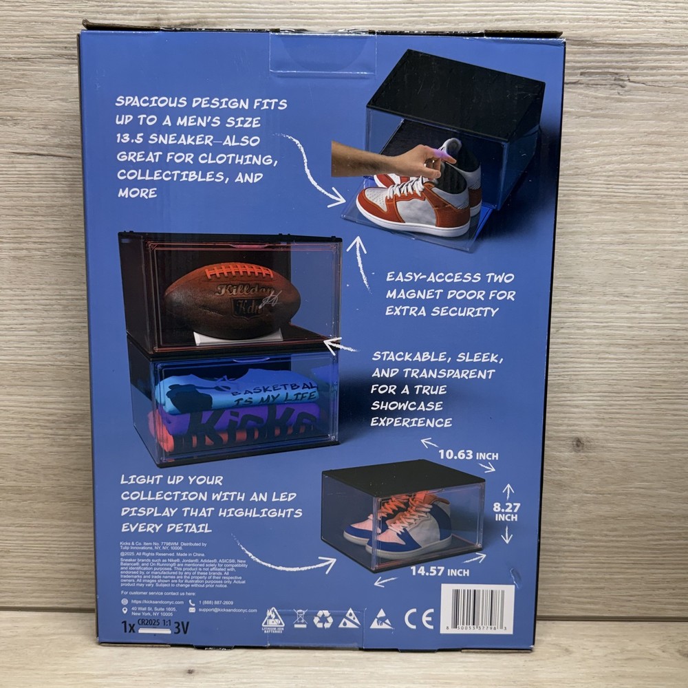2 Pack Kicks & Co. Stackable LED Sneaker Storage Boxes Display Case USB Powered