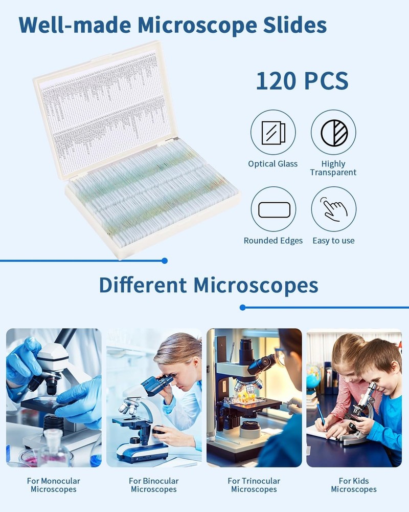 120-Pcs Microscope Slides with Specimens,Plant, Animal, Algae,etc,Educational...