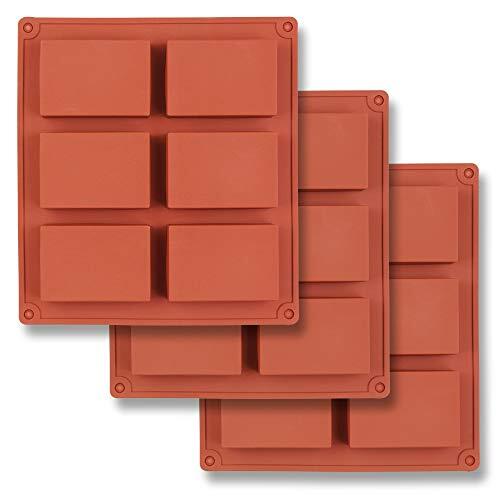 6 Cavities Silicone Soap Bar Mold Rectangular Soap Bar Maker, 3 Pack