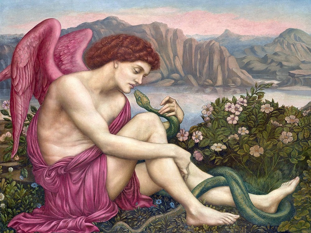 ANGEL WITH SERPENT by E. de Morgan Tile Mural Kitchen Backsplash Marble Ceramic