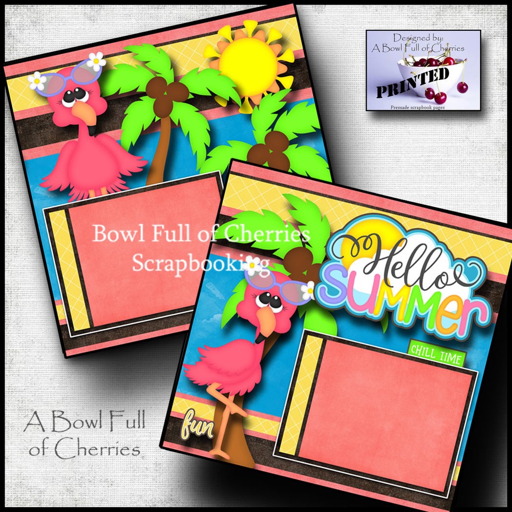 HELLO SUMMER 2 premade scrapbook pages paper piecing printed layout CHERRY #0002