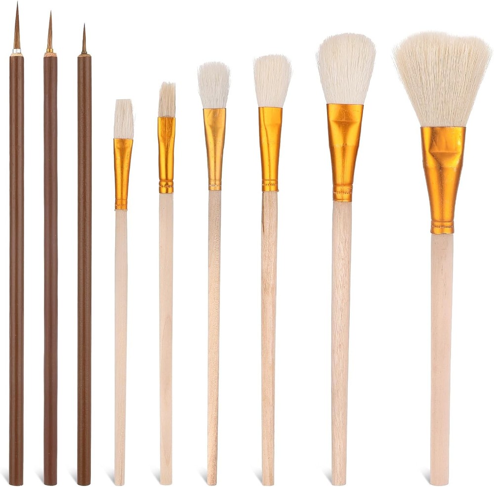 9 Pack Pottery Glaze Brushes Ceramic Brush Set, small to medium