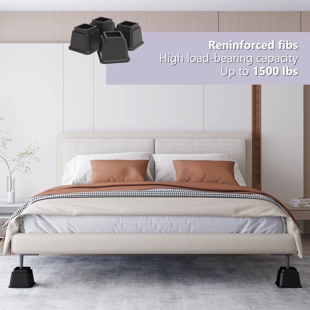 3 Inch Bed Risers for Sofa Table, Heavy Duty Elevators, 4 Pack, Black