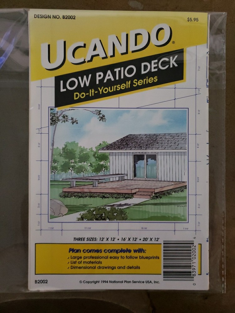 UCANDO B2002 Low Patio Deck Plans Rebagged With Material List NOS