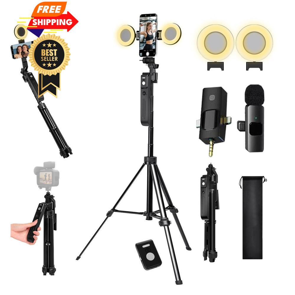 Litchitech Vlogging Kit for iPhone/Andriod,70.9″ Auto Face Tracking Black