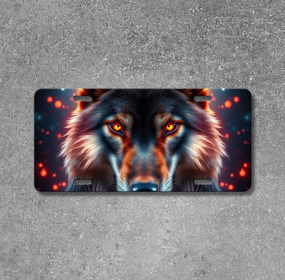 Hyperrealistic Wolf License Plate Name Plate Auto Tag Unique Gift