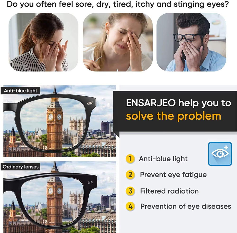 Blue Light Blocking Glasses Square Nerd Eyeglasses Frame anti Blue Ray Computer