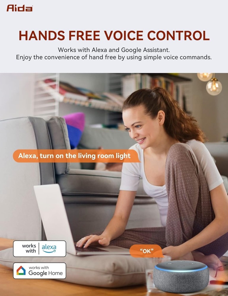 AIDA Smart Light Switch, Single Pole WiFi Smart Switch, Works with Alexa